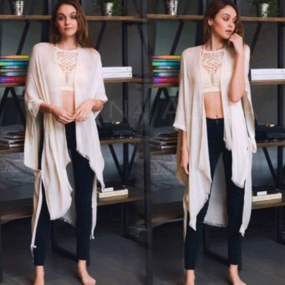 New Chic High Low Cardi Wrap Fray Trim - Picture 2 of 5